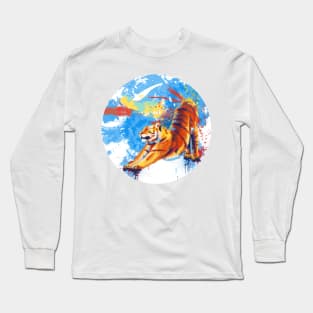 Stretching Tiger - Colorful Animal Illustration Long Sleeve T-Shirt